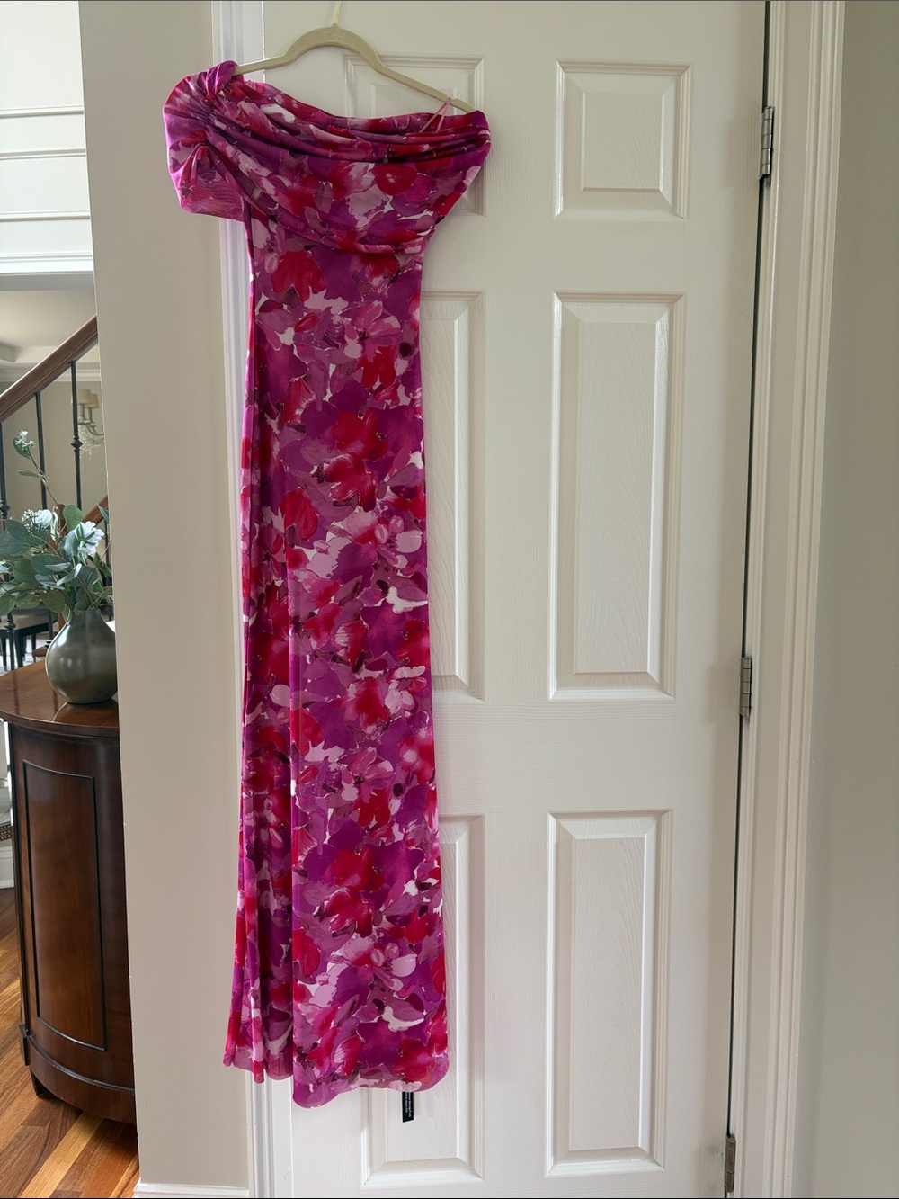 AFRM Magenta & Red Floral Off-Shoulder Maxi Chemise